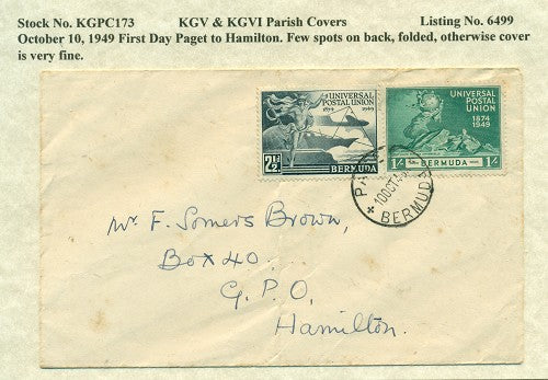 KGV & KGVI Parish Covers Paget October 10, 1949 KGPC 173