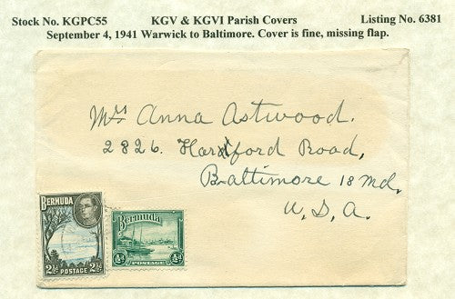 KGV & KGVI Parish Covers Warwick September 4, 1941 KGPC 55