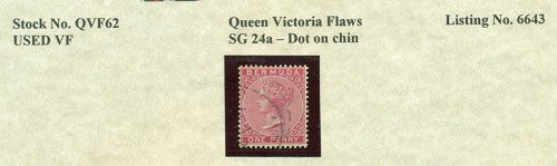 Queen Victoria Flaws Dot on chin SG-24a QVF 62