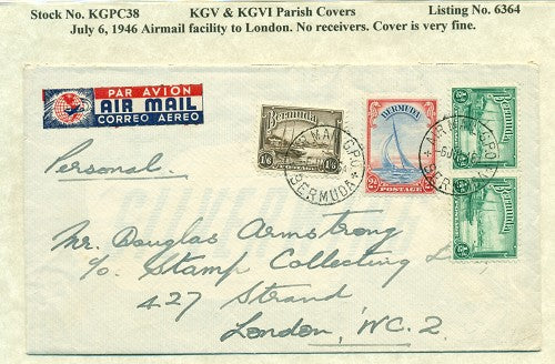 KGV & KGVI Parish Covers Airmail July 6, 1946 KGPC 38 KGPC 38