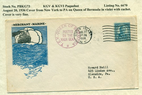 Paquebot Mail from August 20, 1936 PBM 73