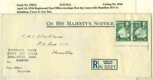 OHMS Hamilton H11- P.O. envelope April 14, 1936 #4946