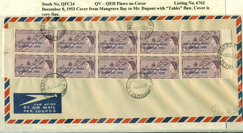 QV-QEII Flaws on Cover December 8, 1953 Tahks flaw QFC 24