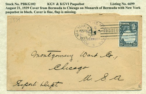 Paquebot Mail from August 21, 1939 PBM 102