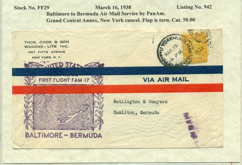 MAR 16 - 1938 Balt to Bda - FF29