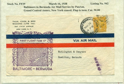 MAR 16 - 1938 Balt to Bda - FF29