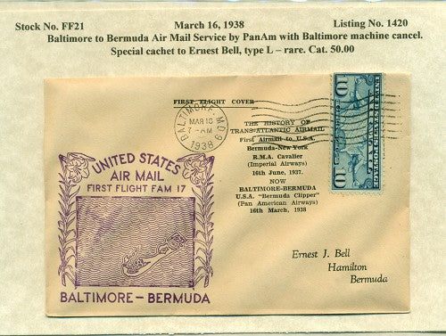 MAR 16 - 1938 Balt to Bda -FF21