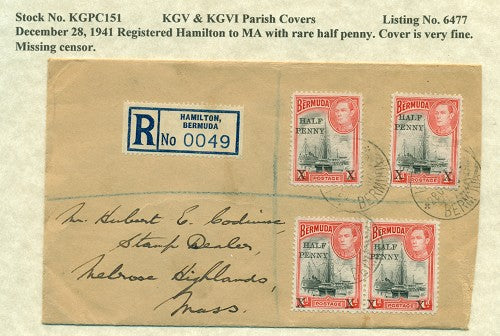 KGV & KGVI Parish Covers Hamilton December 28, 1941 KGPC 151