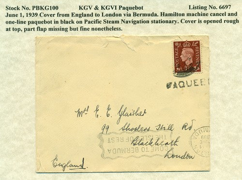 Paquebot Mail from June 1, 1939 PBM 100