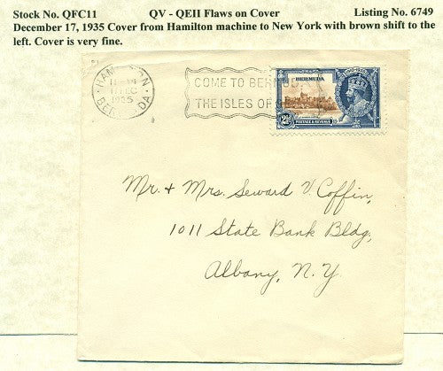 QV-QEII Flaws on Cover December 17, 1935 brown shift QFC 11