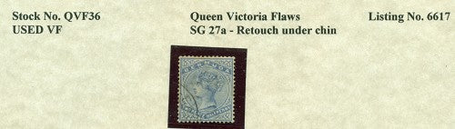 Queen Victoria Flaws Retouch under chin SG-27a QVF 36
