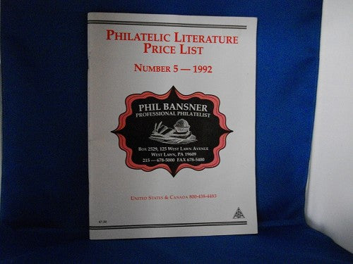 Philatelic Literature Price List Number 5-1992