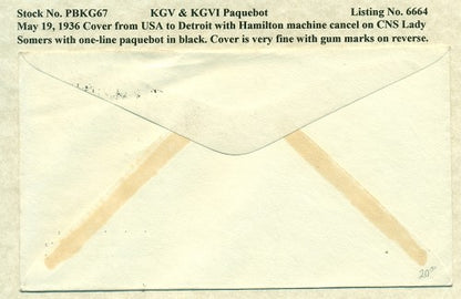 Paquebot Mail from May 19, 1936 PBM 67