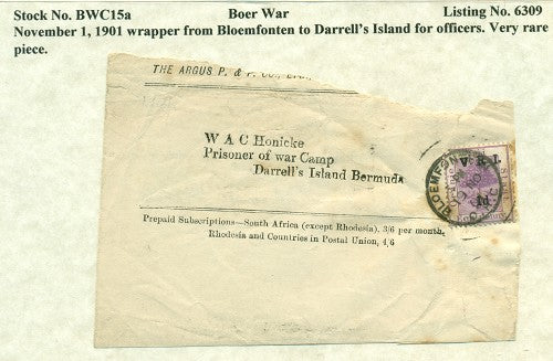 Boer War Cover - November 1, 1901 BWC 15A