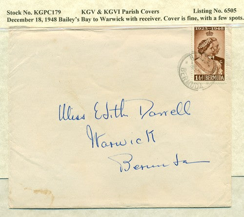 KGV & KGVI Parish Covers Bailey's Bay December 18, 1948 KGPC 179