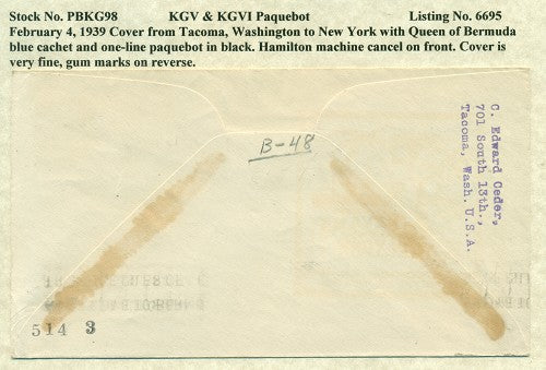Paquebot Mail from February 4, 1939 PBM 98
