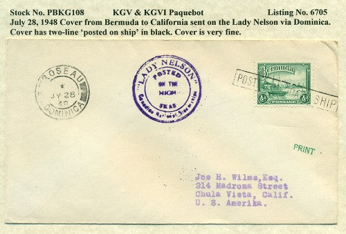 Paquebot Mail from July 28, 1948 PBM 108