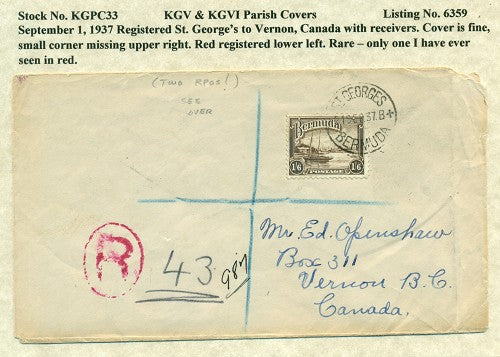 KGV & KGVI Parish Covers St. George's September 1, 1937 KGPC 33