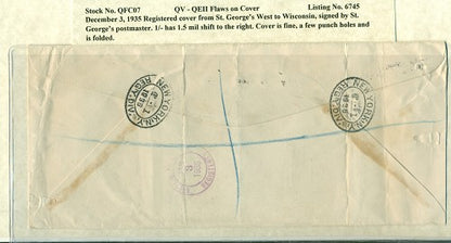 QV-QEII Flaws on Cover December 3, 1935 right shift QFC 07