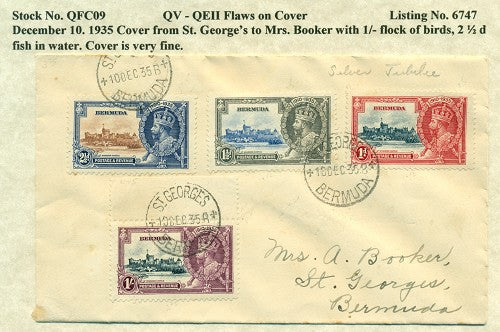 QV-QEII Flaws on Cover December 10, 1935 birds and fish QFC 09