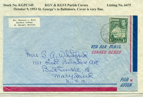 KGV & KGVI Parish Covers St. George's October 9, 1953 KGPC 149