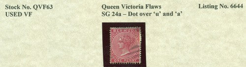 Queen Victoria Flaws Dot over 'u' and 'a' SG-24a QVF 63
