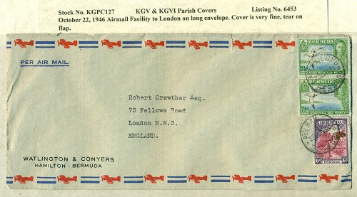KGV & KGVI Parish Covers Airmail October 22, 1946 KGPC 127