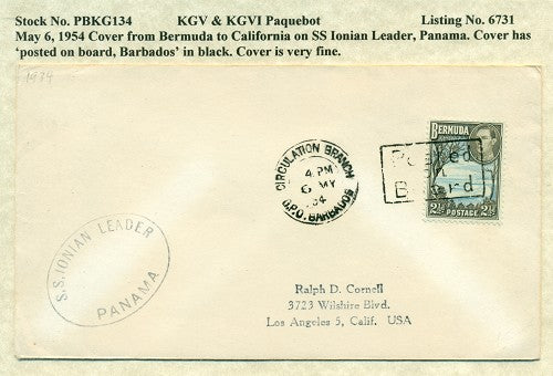 Paquebot Mail from May 6, 1954 PBM 134