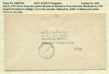 Paquebot Mail from July 6, 1937 PBM 84