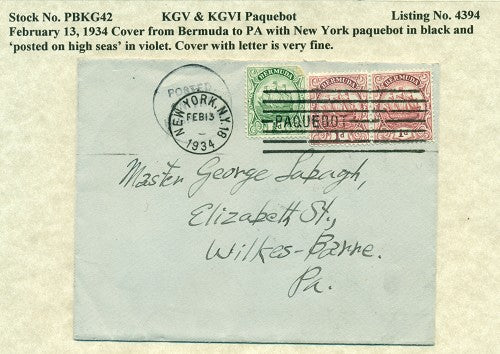 Paquebot Mail from February 13, 1934