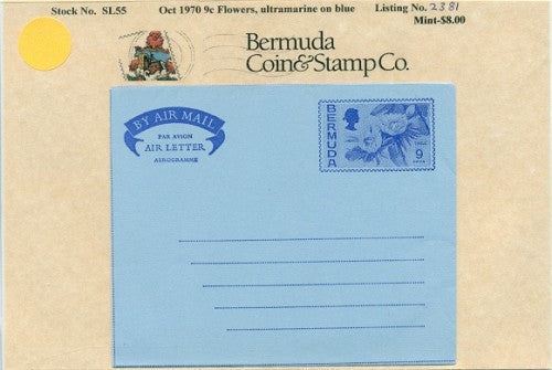 1970 Oct 9c flower ultra on blue -SL55m