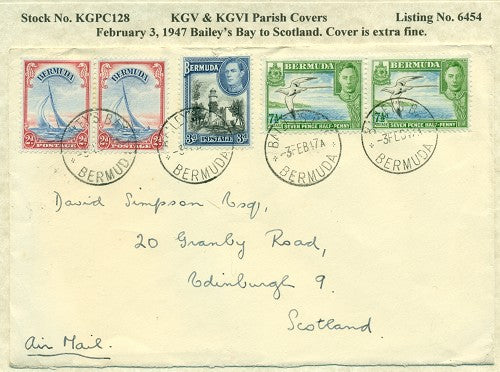 KGV & KGVI Parish Covers Bailey's Bay February 3, 1947 KGPC 128