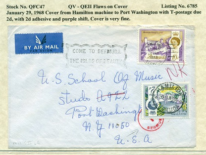 QV-QEII Flaws on Cover January 29, 1968 purple shift QFC 47