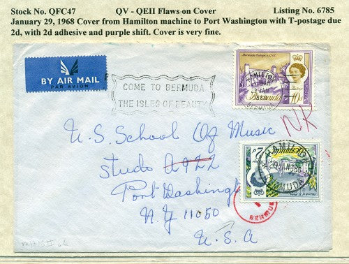 QV-QEII Flaws on Cover January 29, 1968 purple shift QFC 47