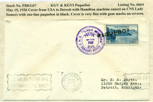 Paquebot Mail from May 19, 1936 PBM 67