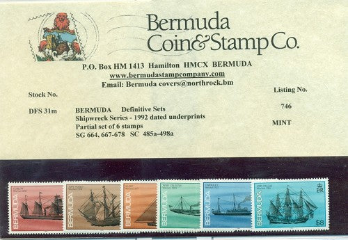Shipwreck issue underprints part set 6 stamps, 1992
