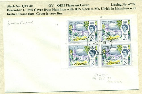 QV-QEII Flaws on Cover December 1, 1966 broken frame QFC 40