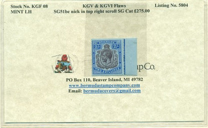 KGV & KGVI Flaws, Top right scroll flaw -KGF 08