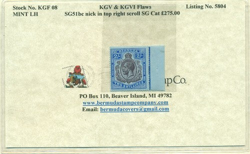KGV & KGVI Flaws, Top right scroll flaw -KGF 08