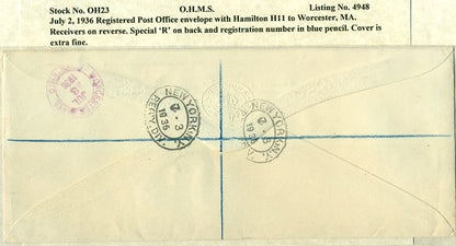 OHMS Hamilton H11- Hamilton P.O. envelope July 2, 1936