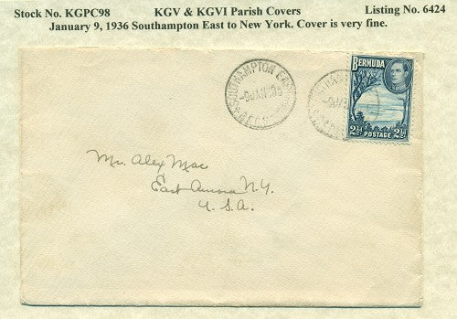 KGV & KGVI Parish Covers Southampton East January 9, 1936 KGPC 98