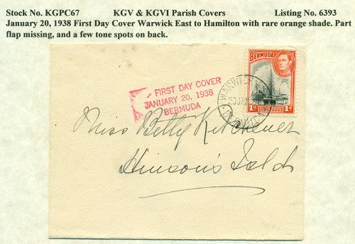 KGV & KGVI Parish Covers Warwick East January 20, 1938 KGPC 67