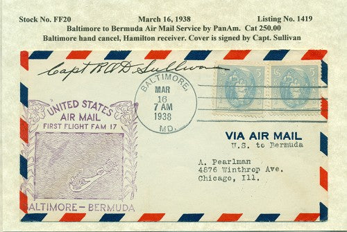 Mar 16 1938 Baltimore to Bermuda -FF20