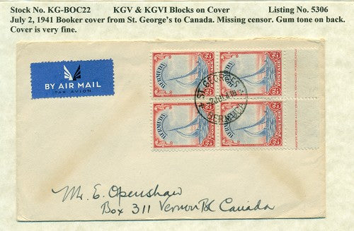 KGV & KGVI Blocks on Cover -KGBC 22
