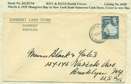 KGV & KGVI Parish Covers Mangrove Bay March 4, 1939 KGPC 94