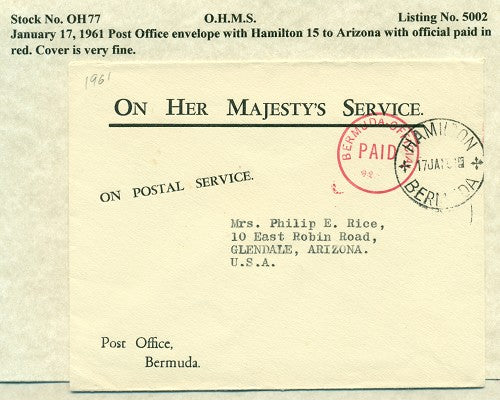 OHMS P.O. envelope January 17, 1961