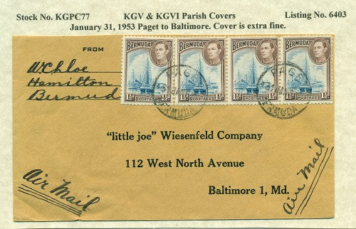 KGV & KGVI Parish Covers Paget January 31, 1953 KGPC 77