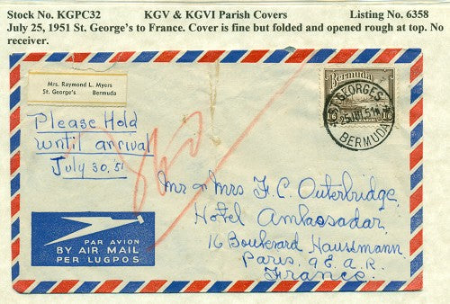 KGV & KGVI Parish Covers St. George's July 25, 1951 KGPC 32