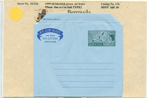 1959 6d blackish green air letter 95mm