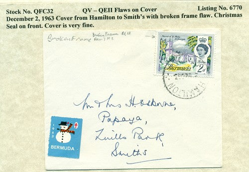 QV-QEII Flaws on Cover December 2, 1963 broken frame QFC 32